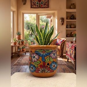 Mexican Talavera Planter - Hand-Painted Ceramic Flower Pot